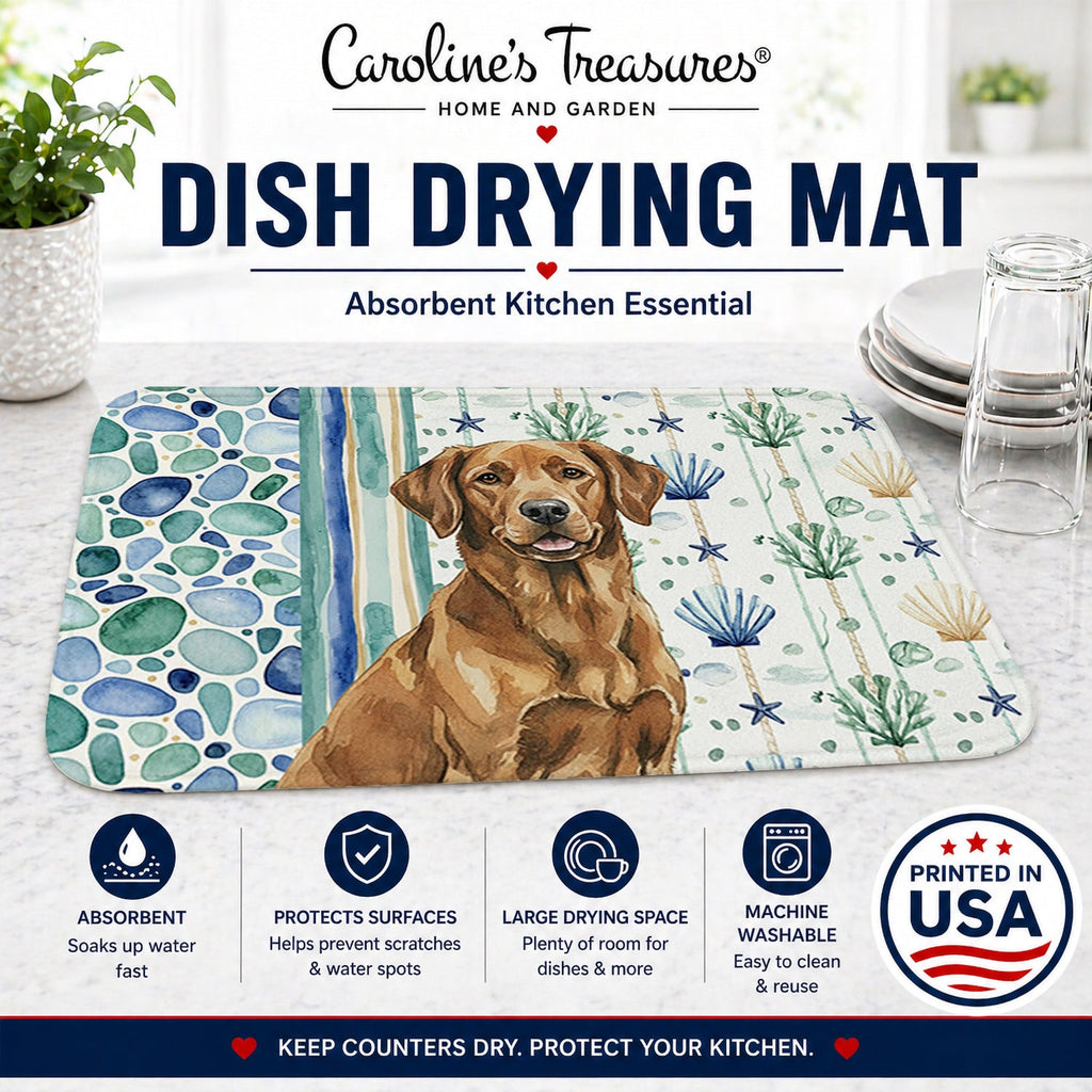 Chesapeake Bay Retriever Coastal Sea Glass Dish Drying Mat Absorbent Dish Drying Mat Pad for Kitchen Counter Dish Drainer Mat for Countertop, 14 x 21", Multicolor