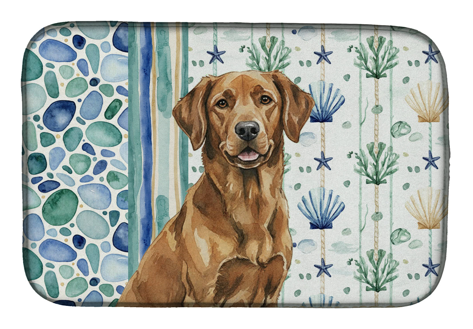 Chesapeake Bay Retriever Coastal Sea Glass Dish Drying Mat Absorbent Dish Drying Mat Pad for Kitchen Counter Dish Drainer Mat for Countertop, 14 x 21", Multicolor