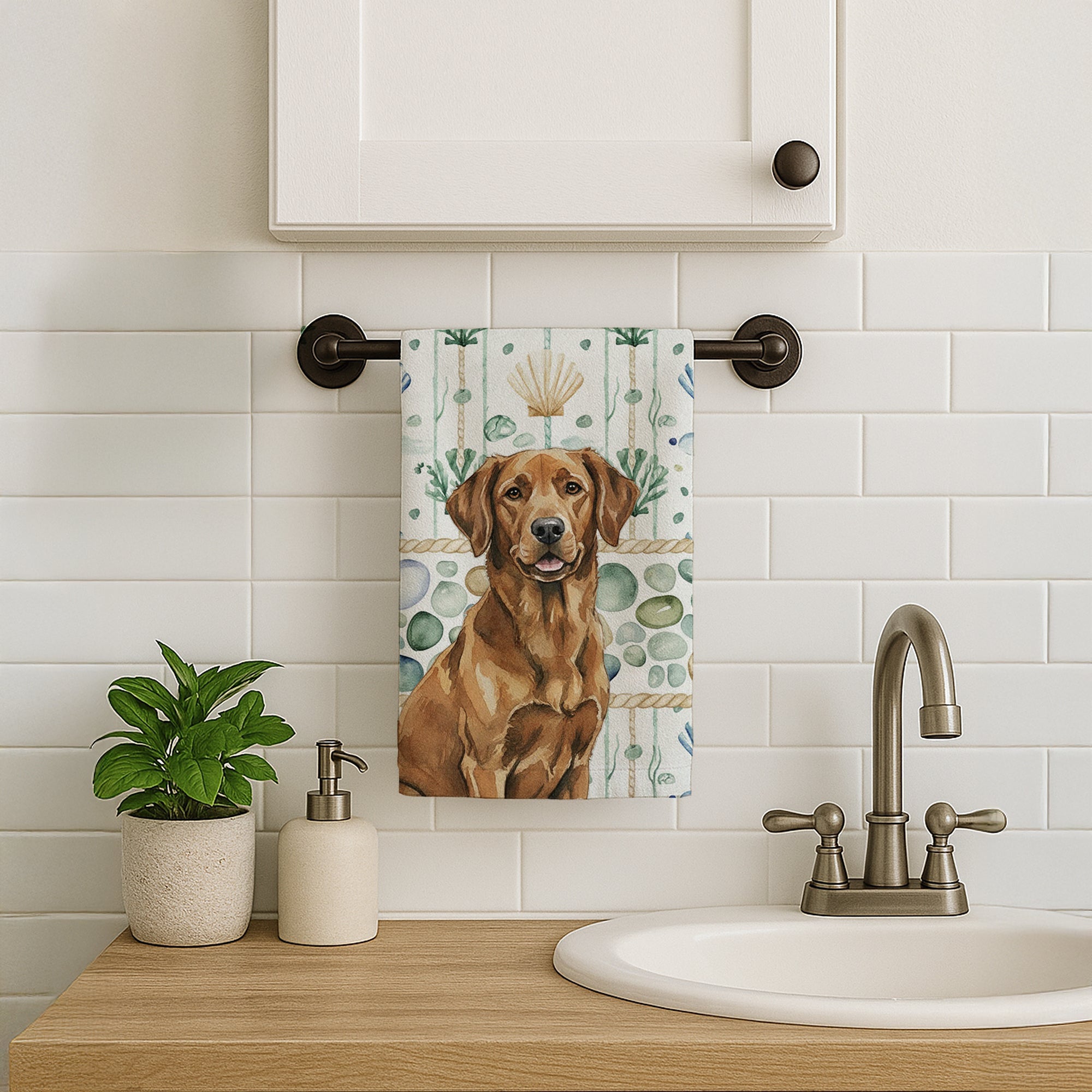 Chesapeake Bay Retriever Coastal Sea Glass Kitchen Towel Velour Plush Front and Cotton Loop Back Machine Washable