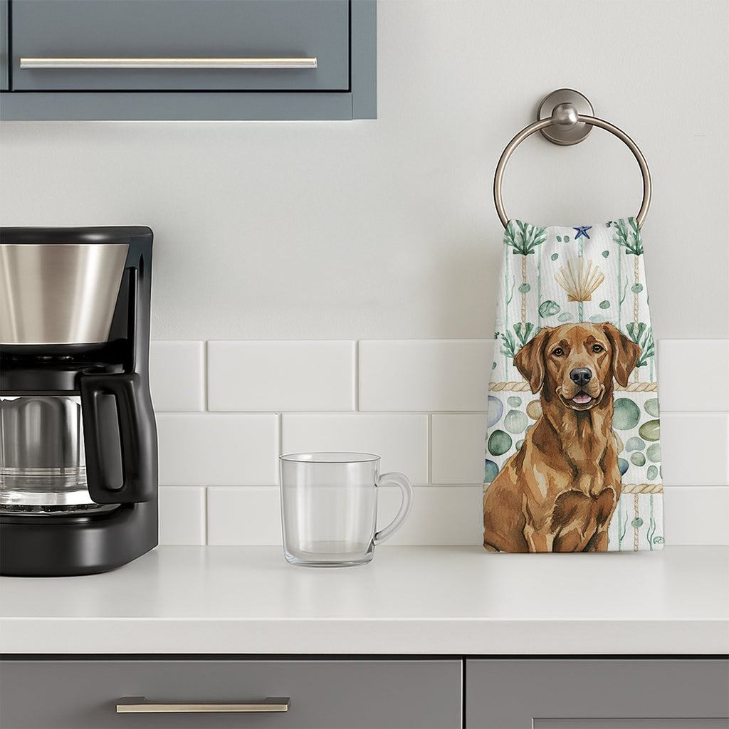Chesapeake Bay Retriever Coastal Sea Glass Kitchen Towel Velour Plush Front and Cotton Loop Back Machine Washable