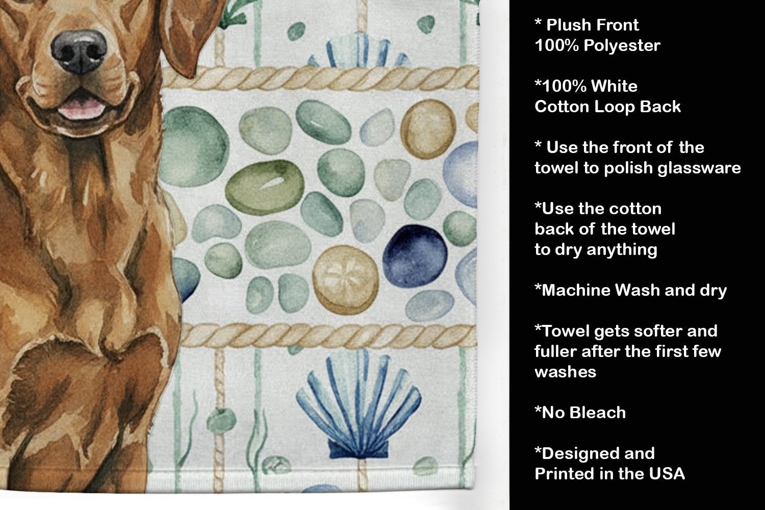 Chesapeake Bay Retriever Coastal Sea Glass Kitchen Towel Velour Plush Front and Cotton Loop Back Machine Washable