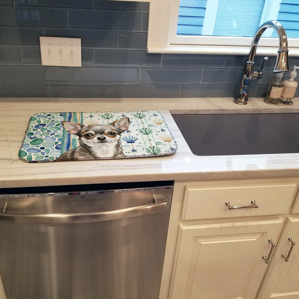 Chihuahua Coastal Sea Glass Dish Drying Mat Absorbent Dish Drying Mat Pad for Kitchen Counter Dish Drainer Mat for Countertop, 14 x 21", Multicolor