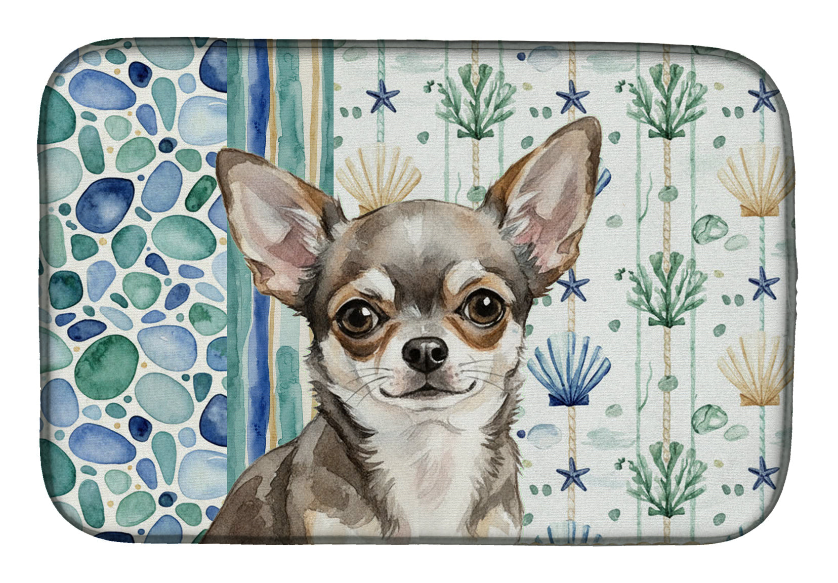 Chihuahua Coastal Sea Glass Dish Drying Mat Absorbent Dish Drying Mat Pad for Kitchen Counter Dish Drainer Mat for Countertop, 14 x 21", Multicolor