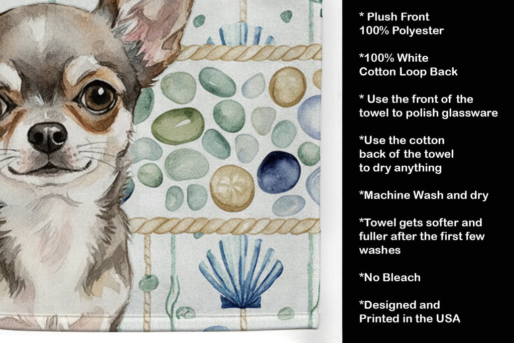 Chihuahua Coastal Sea Glass Kitchen Towel Velour Plush Front and Cotton Loop Back Machine Washable