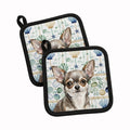 Chihuahua Coastal Sea Glass Pot Holder Set of 2 Heat Resistant Quilted Hot Pads 7.5 x 7.5 Inch, Insulated Kitchen Trivets for Cooking & Baking