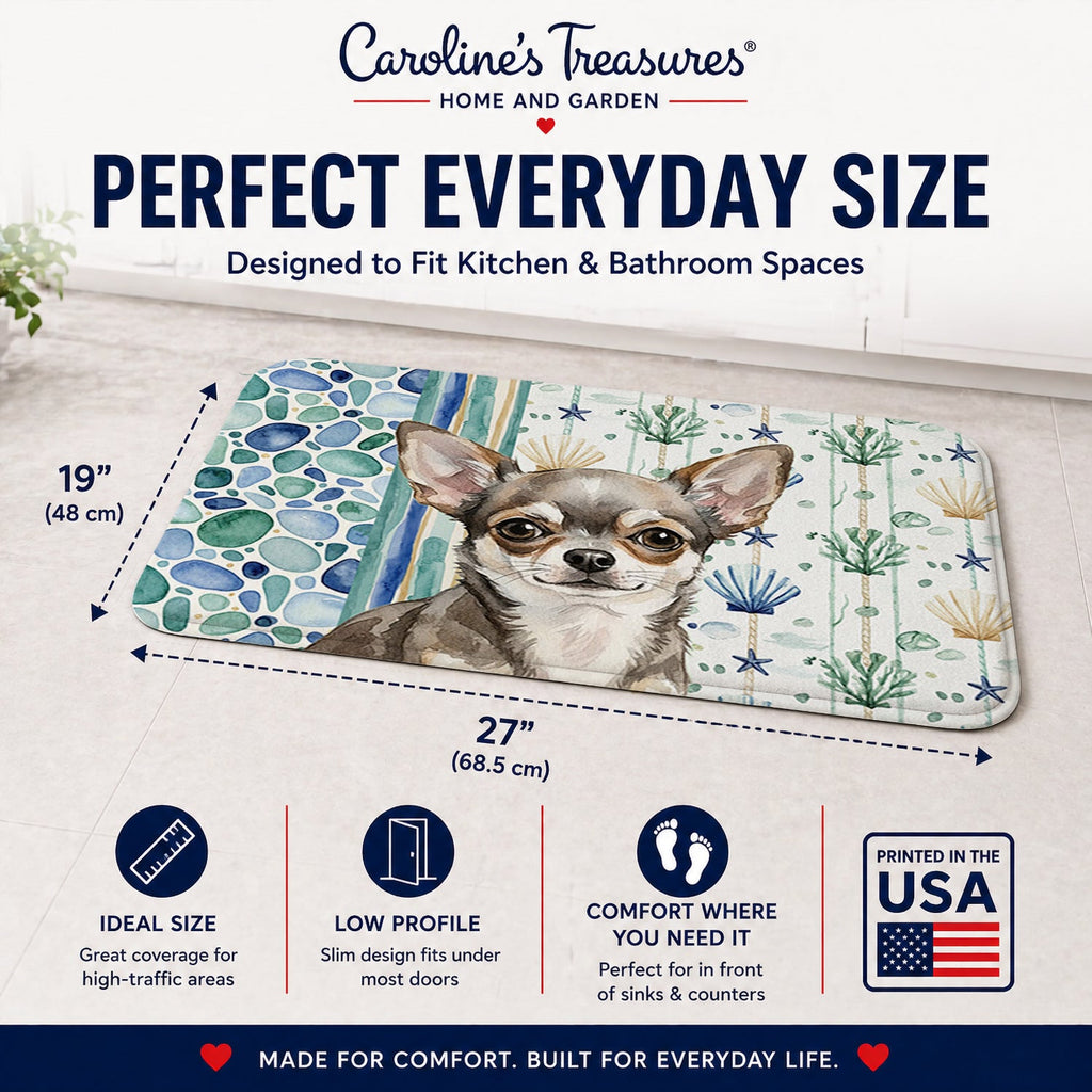 Chihuahua Coastal Sea Glass Memory Foam Kitchen Mat Machine Washable Anti-Fatigue Cushion Comfort Bath or Kitchen Rug