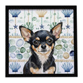 Black and Tan Chihuahua Coastal Sea Glass Framed Metal Print Bathroom, Kitchen, Office, Home Decor Wall Art Ready to Hang, Square, 8X8