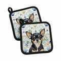 Black and Tan Chihuahua Coastal Sea Glass Pot Holder Set of 2 Heat Resistant Quilted Hot Pads 7.5 x 7.5 Inch, Insulated Kitchen Trivets for Cooking & Baking