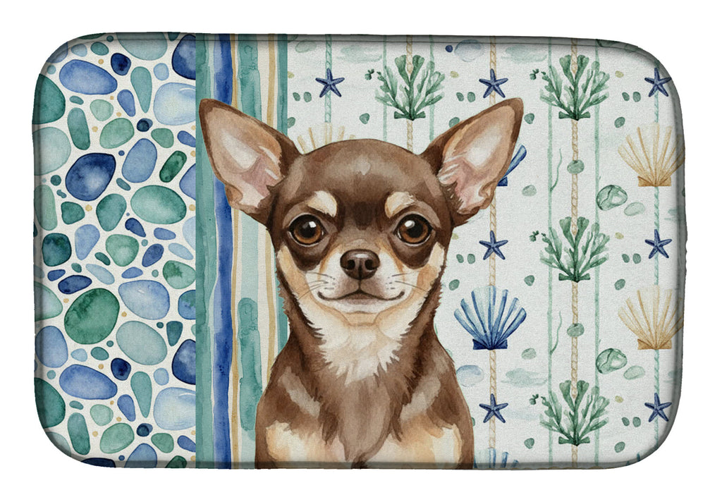 Chocolate Chihuahua Coastal Sea Glass Dish Drying Mat Absorbent Dish Drying Mat Pad for Kitchen Counter Dish Drainer Mat for Countertop, 14 x 21", Multicolor
