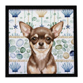Chocolate Chihuahua Coastal Sea Glass Framed Metal Print Bathroom, Kitchen, Office, Home Decor Wall Art Ready to Hang, Square, 8X8