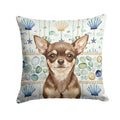 Chocolate Chihuahua Coastal Sea Glass Decorative Throw Pillow 18x18 Indoor Outdoor Accent Cushion, Fabric Cover with Insert for Sofa, Bed, Porch & Living Room