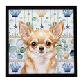 Fawn Chihuahua Coastal Sea Glass Framed Metal Print Bathroom, Kitchen, Office, Home Decor Wall Art Ready to Hang, Square, 8X8