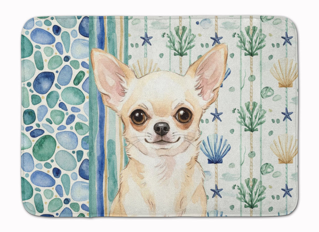 Cream Chihuahua Coastal Sea Glass Memory Foam Kitchen Mat Machine Washable Anti-Fatigue Cushion Comfort Bath or Kitchen Rug