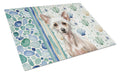 Hairless Chinese Crested Coastal Sea Glass Cutting Board Tempered Glass Kitchen Cutting Surface, Heat Resistant Chopping, Non-Slip Feet, Food Prep & Serving