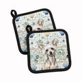 Hairless Mottled Pattern Chinese Crested Coastal Sea Glass Pot Holder Set of 2 Heat Resistant Quilted Hot Pads 7.5 x 7.5 Inch, Insulated Kitchen Trivets for Cooking & Baking