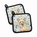 Hairless Palomino Chinese Crested Coastal Sea Glass Pot Holder Set of 2 Heat Resistant Quilted Hot Pads 7.5 x 7.5 Inch, Insulated Kitchen Trivets for Cooking & Baking