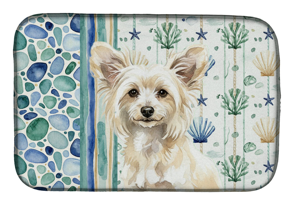 Powderpuff Chinese Crested Coastal Sea Glass Dish Drying Mat Absorbent Dish Drying Mat Pad for Kitchen Counter Dish Drainer Mat for Countertop, 14 x 21", Multicolor
