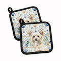 Powderpuff Chinese Crested Coastal Sea Glass Pot Holder Set of 2 Heat Resistant Quilted Hot Pads 7.5 x 7.5 Inch, Insulated Kitchen Trivets for Cooking & Baking
