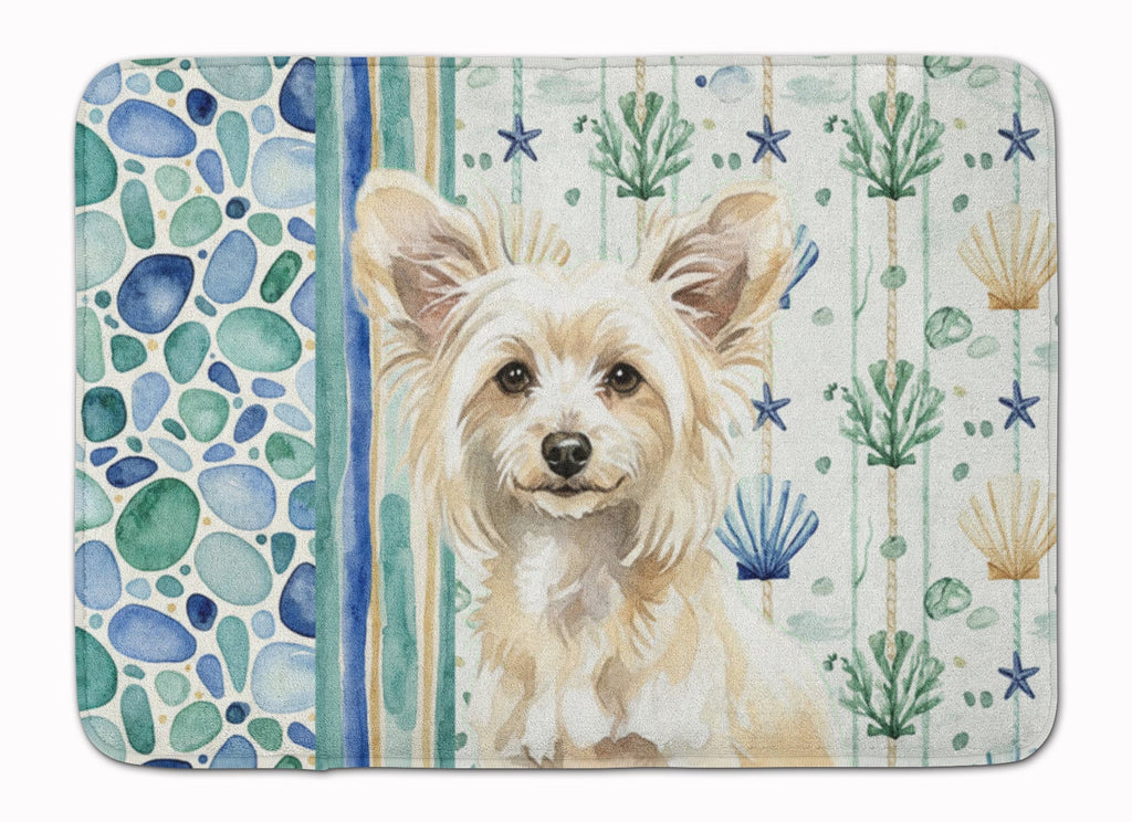 Powderpuff Chinese Crested Coastal Sea Glass Memory Foam Kitchen Mat Machine Washable Anti-Fatigue Cushion Comfort Bath or Kitchen Rug