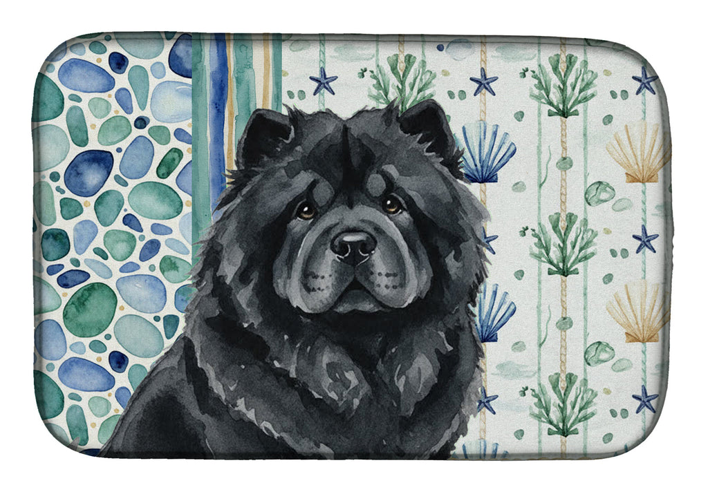 Black Chow Chow Coastal Sea Glass Dish Drying Mat Absorbent Dish Drying Mat Pad for Kitchen Counter Dish Drainer Mat for Countertop, 14 x 21", Multicolor
