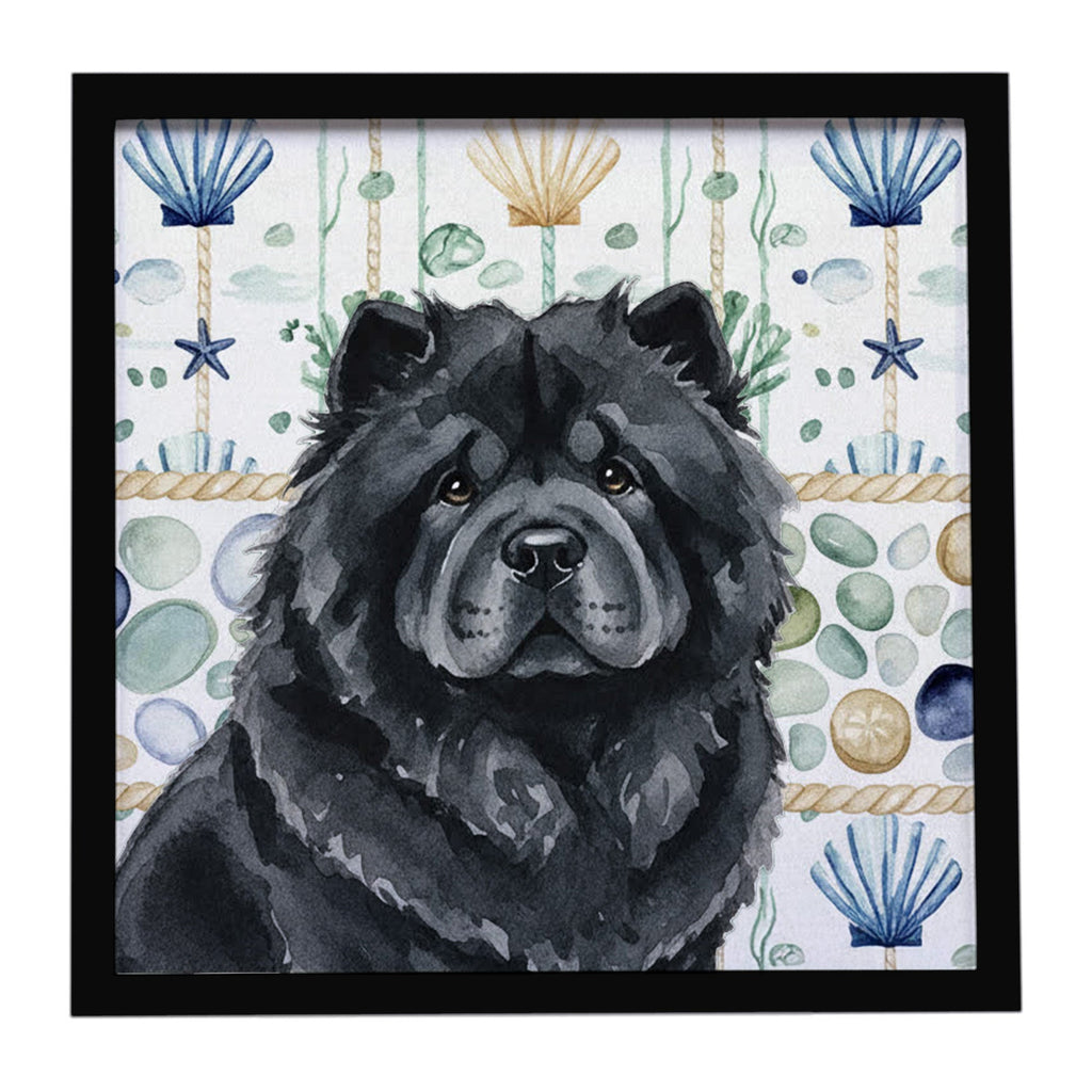 Black Chow Chow Coastal Sea Glass Framed Metal Print Bathroom, Kitchen, Office, Home Decor Wall Art Ready to Hang, Square, 8X8