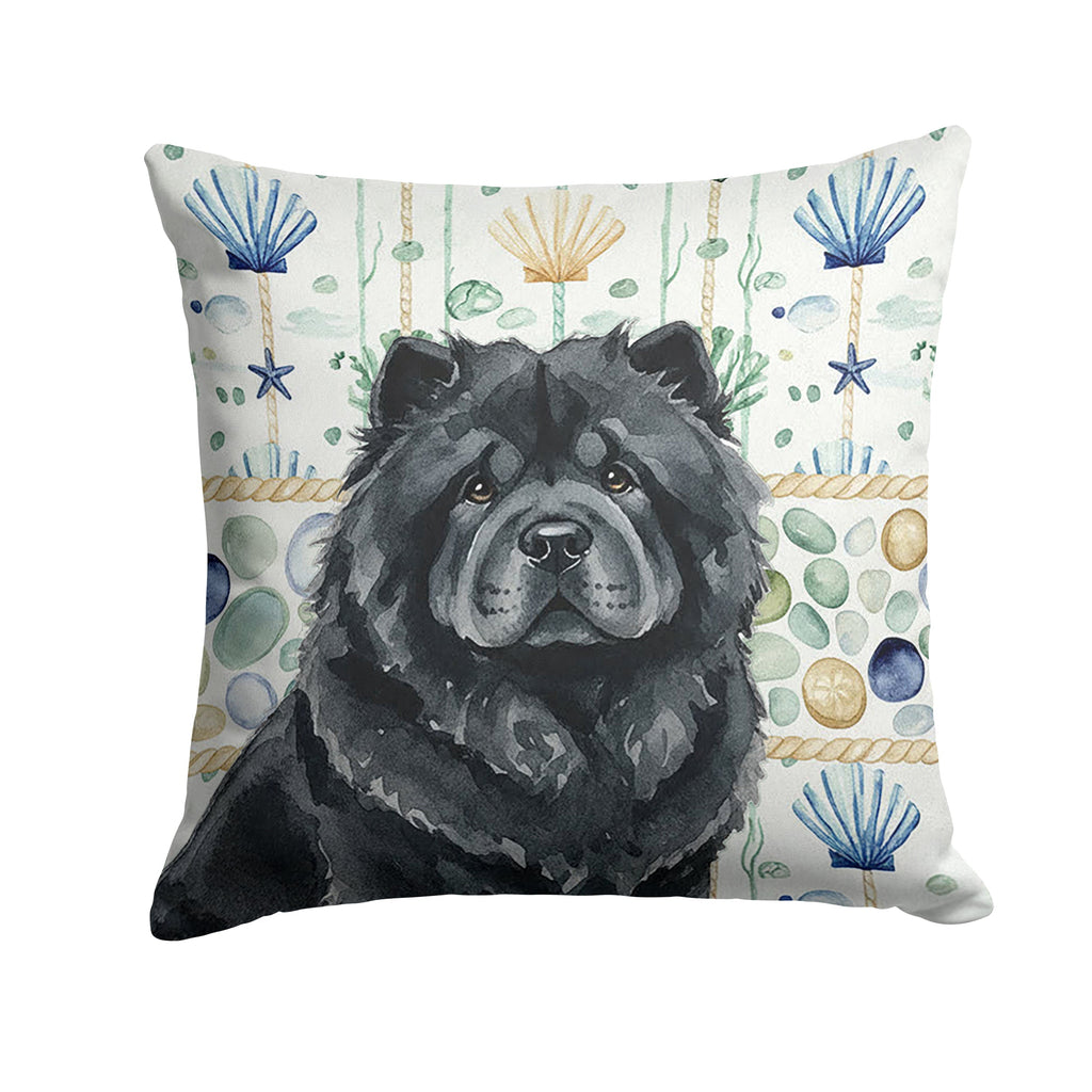 Black Chow Chow Coastal Sea Glass Decorative Throw Pillow 14x14 Indoor Outdoor Accent Cushion, Fabric Cover with Insert for Sofa, Bed, Porch & Living Room