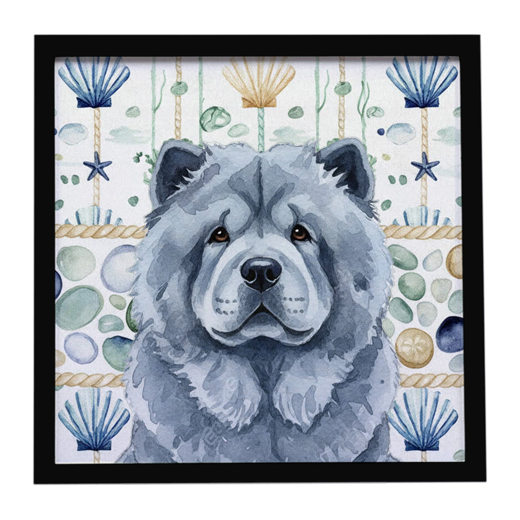 Blue Chow Chow Coastal Sea Glass Framed Metal Print Bathroom, Kitchen, Office, Home Decor Wall Art Ready to Hang, Square, 8X8