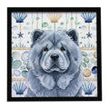 Blue Chow Chow Coastal Sea Glass Framed Metal Print Bathroom, Kitchen, Office, Home Decor Wall Art Ready to Hang, Square, 8X8