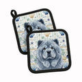 Blue Chow Chow Coastal Sea Glass Pot Holder Set of 2 Heat Resistant Quilted Hot Pads 7.5 x 7.5 Inch, Insulated Kitchen Trivets for Cooking & Baking