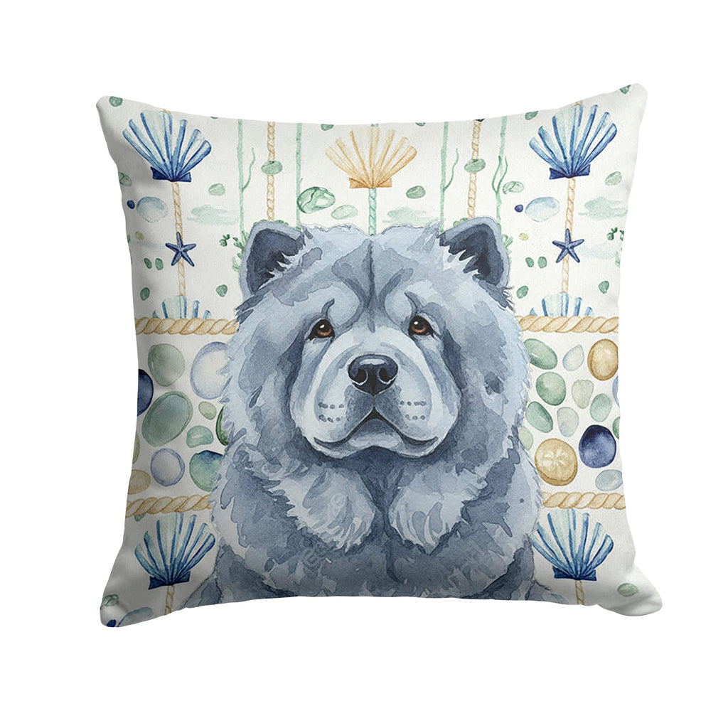 Blue Chow Chow Coastal Sea Glass Decorative Throw Pillow 18x18 Indoor Outdoor Accent Cushion, Fabric Cover with Insert for Sofa, Bed, Porch & Living Room