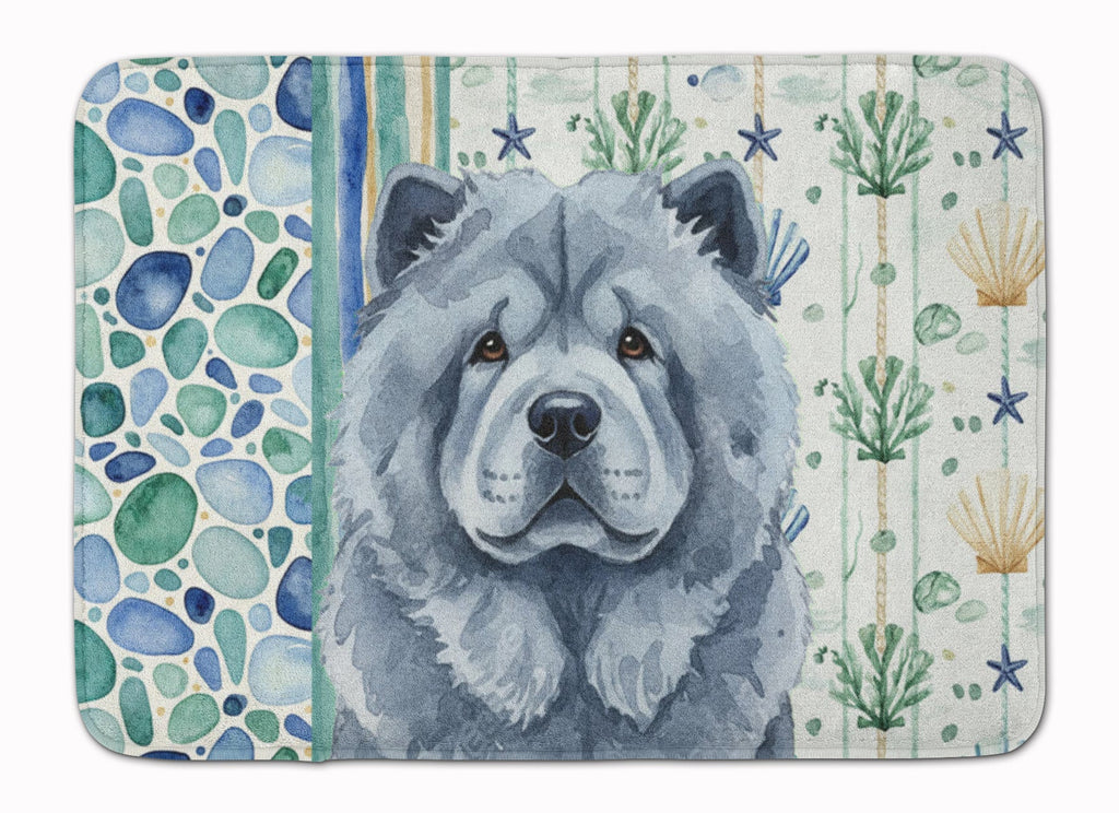 Blue Chow Chow Coastal Sea Glass Memory Foam Kitchen Mat Machine Washable Anti-Fatigue Cushion Comfort Bath or Kitchen Rug