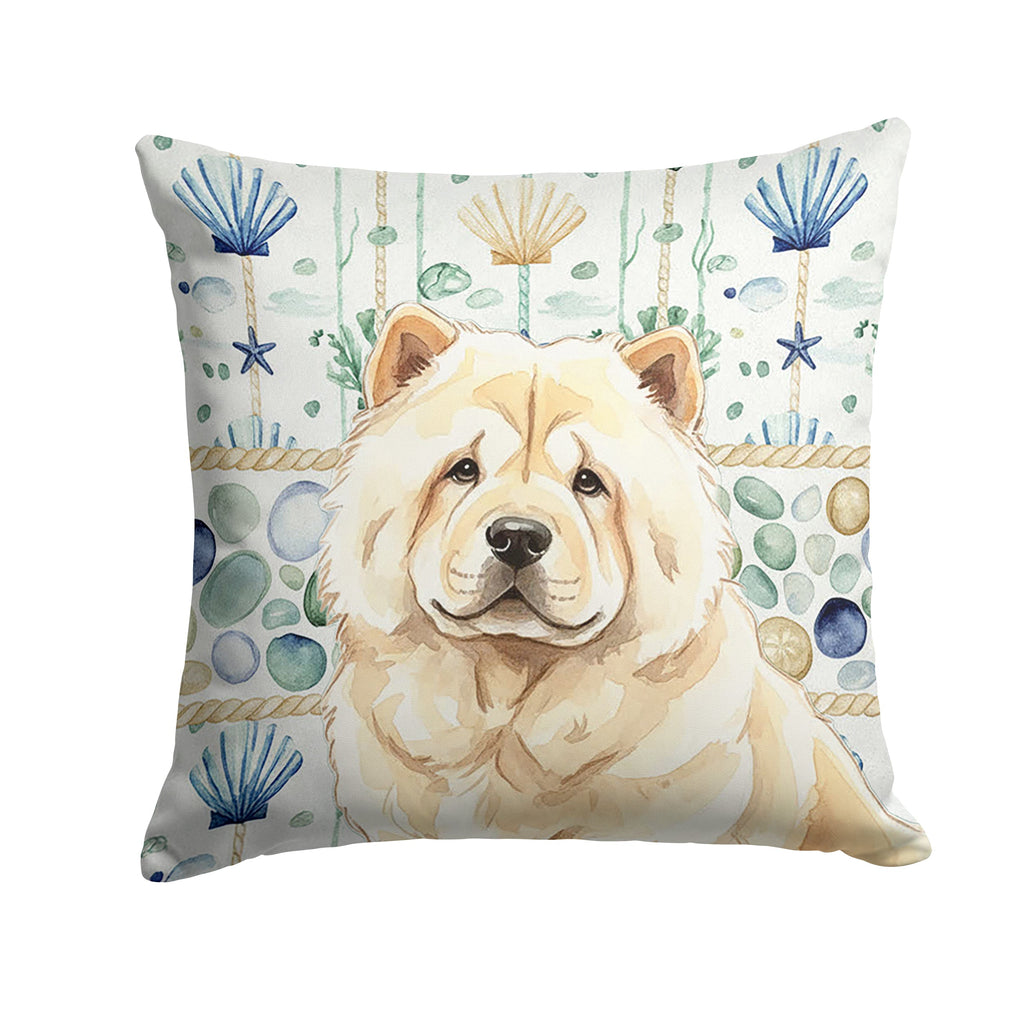 Cream Chow Chow Coastal Sea Glass Decorative Throw Pillow 18x18 Indoor Outdoor Accent Cushion, Fabric Cover with Insert for Sofa, Bed, Porch & Living Room