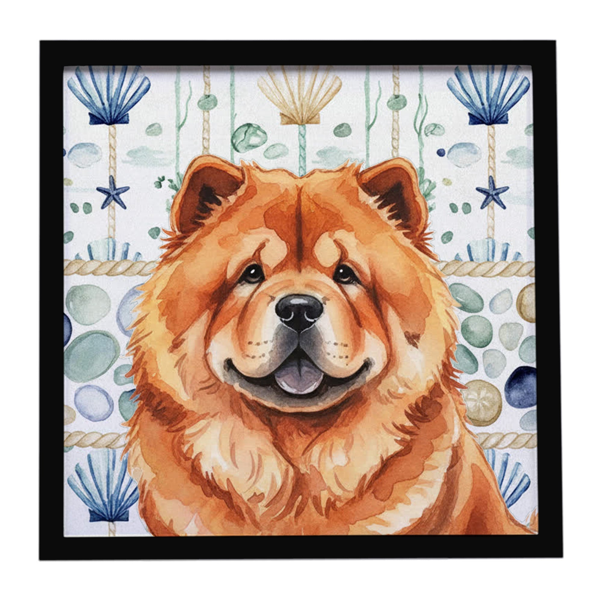 Red Chow Chow Coastal Sea Glass Framed Metal Print Bathroom, Kitchen, Office, Home Decor Wall Art Ready to Hang, Square, 8X8