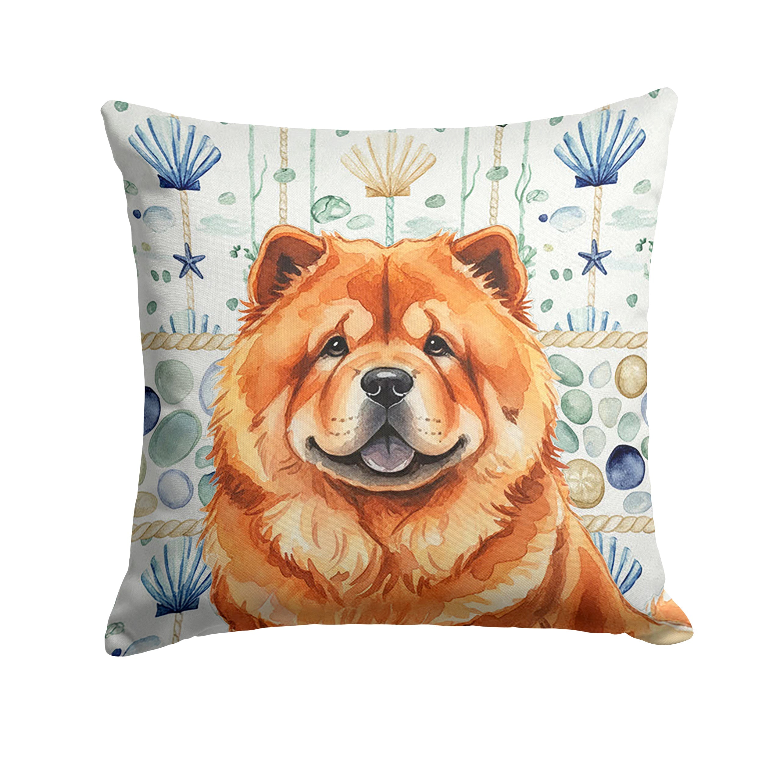 Red Chow Chow Coastal Sea Glass Decorative Throw Pillow 14x14 Indoor Outdoor Accent Cushion, Fabric Cover with Insert for Sofa, Bed, Porch & Living Room