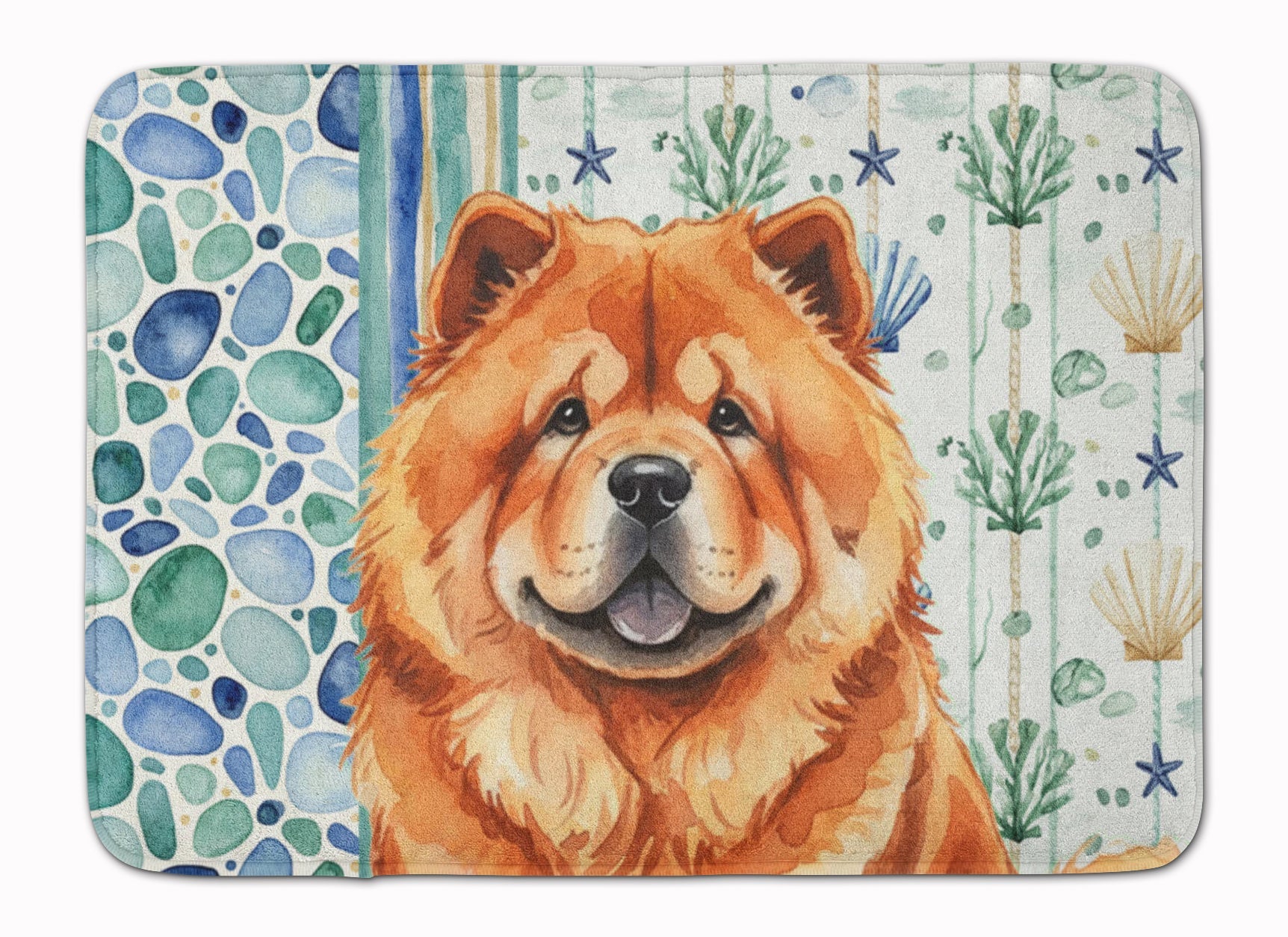 Red Chow Chow Coastal Sea Glass Memory Foam Kitchen Mat Machine Washable Anti-Fatigue Cushion Comfort Bath or Kitchen Rug