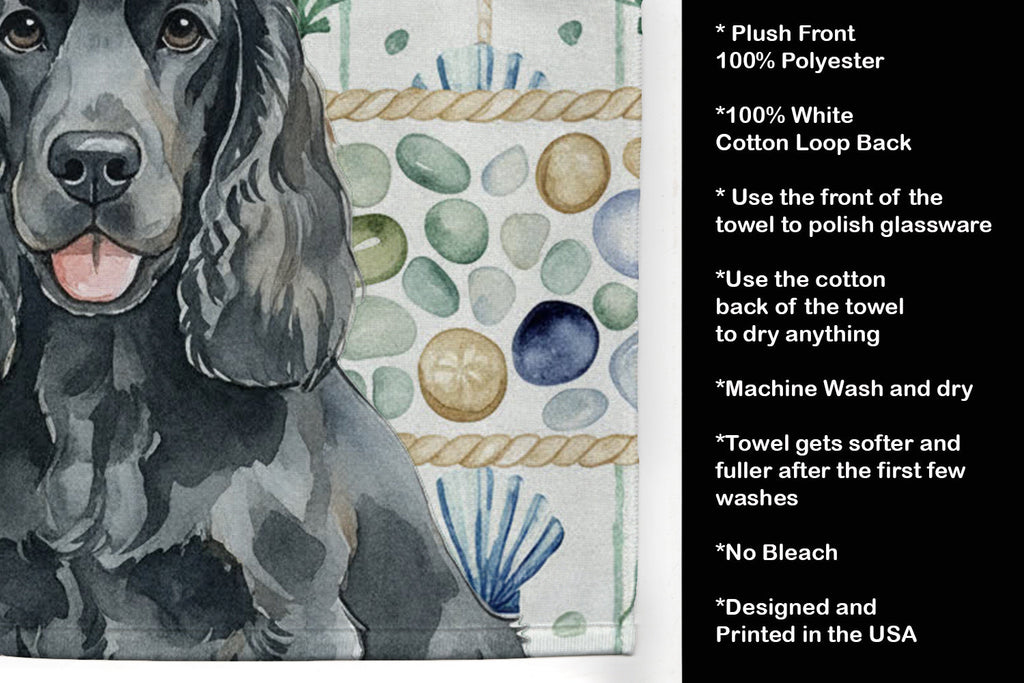 Black Cocker Spaniel Coastal Sea Glass Kitchen Towel Velour Plush Front and Cotton Loop Back Machine Washable