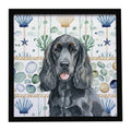 Black Cocker Spaniel Coastal Sea Glass Framed Metal Print Bathroom, Kitchen, Office, Home Decor Wall Art Ready to Hang, Square, 8X8