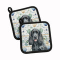 Black Cocker Spaniel Coastal Sea Glass Pot Holder Set of 2 Heat Resistant Quilted Hot Pads 7.5 x 7.5 Inch, Insulated Kitchen Trivets for Cooking & Baking