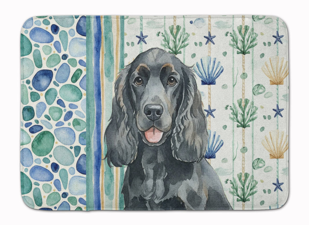 Black Cocker Spaniel Coastal Sea Glass Memory Foam Kitchen Mat Machine Washable Anti-Fatigue Cushion Comfort Bath or Kitchen Rug