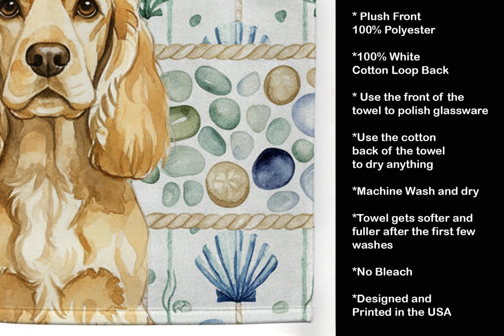 Buff Cocker Spaniel Coastal Sea Glass Kitchen Towel Velour Plush Front and Cotton Loop Back Machine Washable