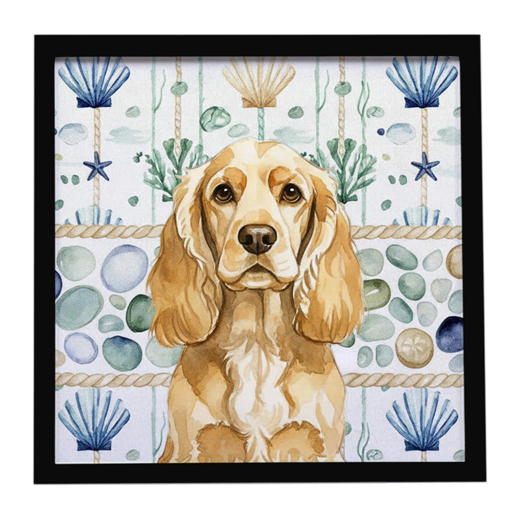 Buff Cocker Spaniel Coastal Sea Glass Framed Metal Print Bathroom, Kitchen, Office, Home Decor Wall Art Ready to Hang, Square, 8X8