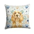 Buff Cocker Spaniel Coastal Sea Glass Decorative Throw Pillow 14x14 Indoor Outdoor Accent Cushion, Fabric Cover with Insert for Sofa, Bed, Porch & Living Room