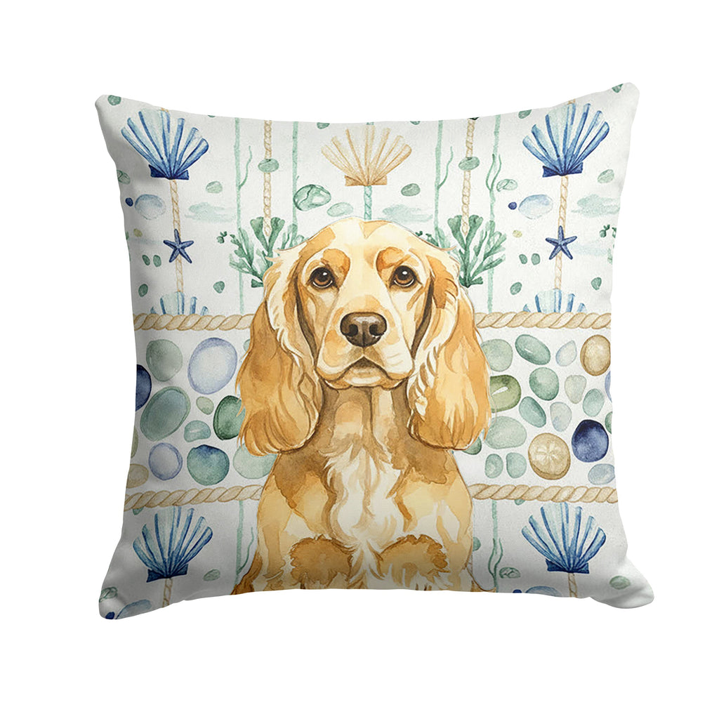 Buff Cocker Spaniel Coastal Sea Glass Decorative Throw Pillow 18x18 Indoor Outdoor Accent Cushion, Fabric Cover with Insert for Sofa, Bed, Porch & Living Room