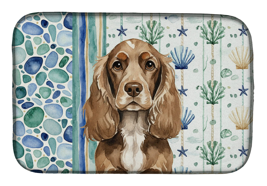 Chocolate Cocker Spaniel Coastal Sea Glass Dish Drying Mat Absorbent Dish Drying Mat Pad for Kitchen Counter Dish Drainer Mat for Countertop, 14 x 21", Multicolor