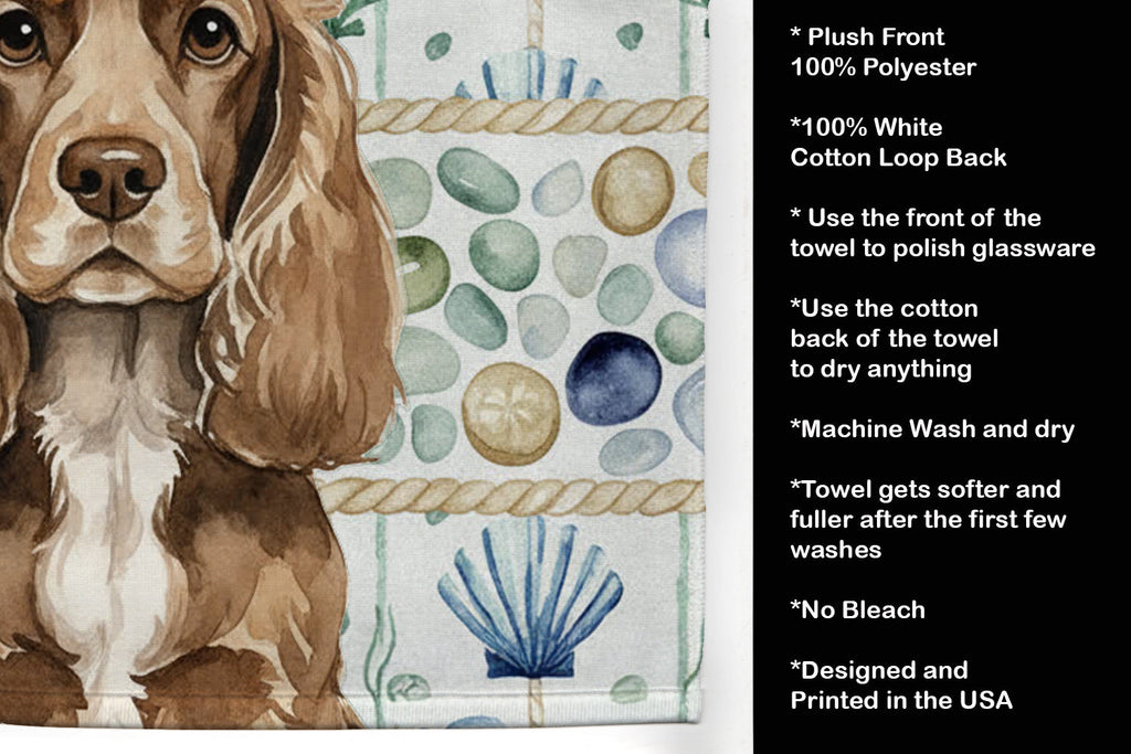 Chocolate Cocker Spaniel Coastal Sea Glass Kitchen Towel Velour Plush Front and Cotton Loop Back Machine Washable