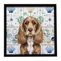Chocolate Cocker Spaniel Coastal Sea Glass Framed Metal Print Bathroom, Kitchen, Office, Home Decor Wall Art Ready to Hang, Square, 8X8