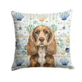 Chocolate Cocker Spaniel Coastal Sea Glass Decorative Throw Pillow 14x14 Indoor Outdoor Accent Cushion, Fabric Cover with Insert for Sofa, Bed, Porch & Living Room