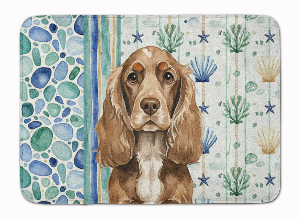 Chocolate Cocker Spaniel Coastal Sea Glass Memory Foam Kitchen Mat Machine Washable Anti-Fatigue Cushion Comfort Bath or Kitchen Rug
