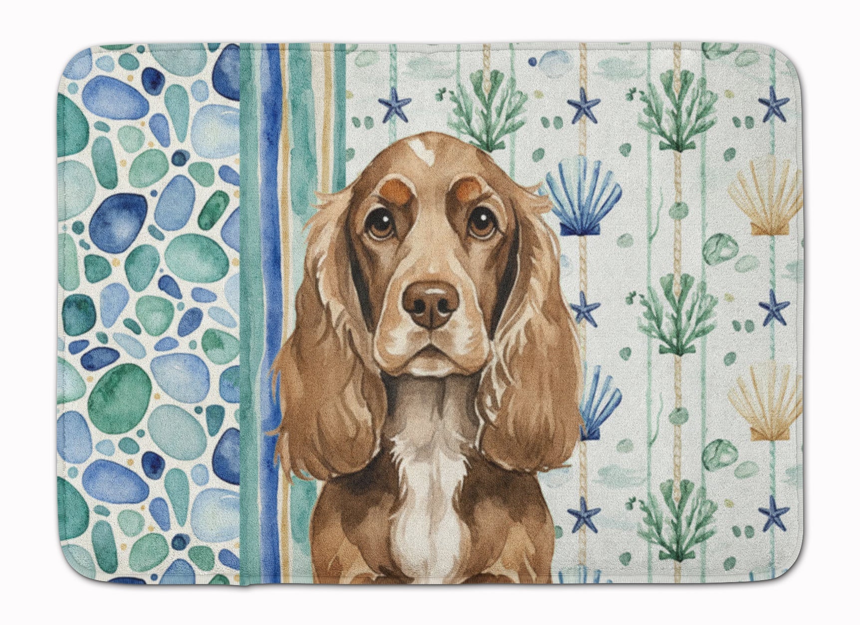 Chocolate Cocker Spaniel Coastal Sea Glass Memory Foam Kitchen Mat Machine Washable Anti-Fatigue Cushion Comfort Bath or Kitchen Rug