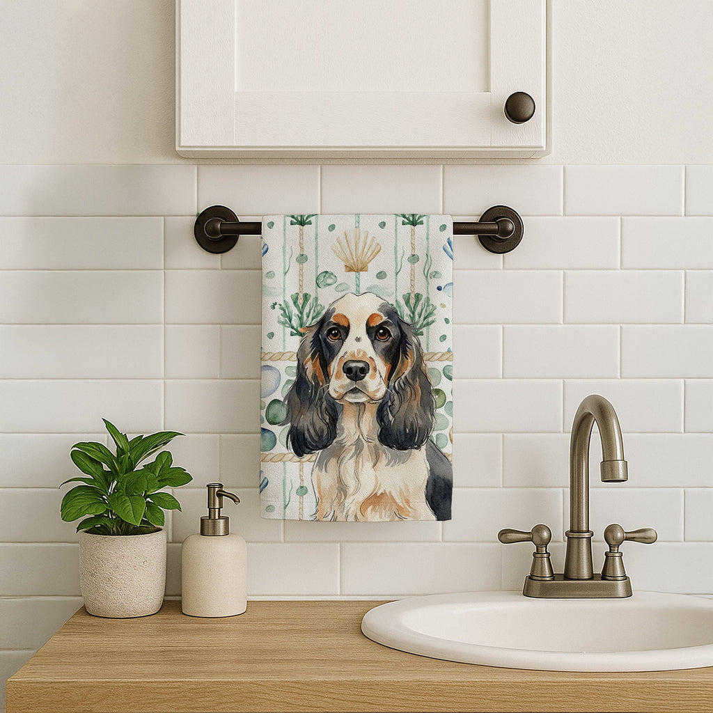 Parti Cocker Spaniel Coastal Sea Glass Kitchen Towel Velour Plush Front and Cotton Loop Back Machine Washable